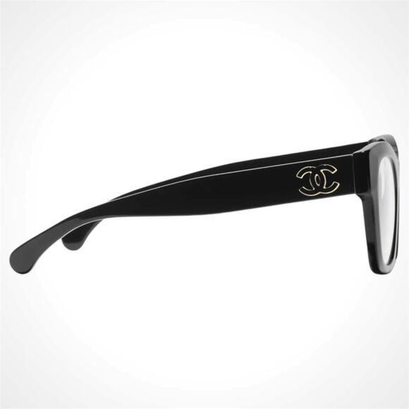 New CHANEL Eyeglasses Black Gold Butterfly Square Acetate Womens